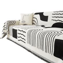 Load image into Gallery viewer, Sofa Throw | Black, Green | Arches & Waves Throw - Abstract Patterned Multi coloured Chenille Fabric Sofa Cover
