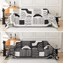 Load image into Gallery viewer, Sofa Throw | Black, Green | Arches & Waves Throw - Abstract Patterned Multi coloured Chenille Fabric Sofa Cover