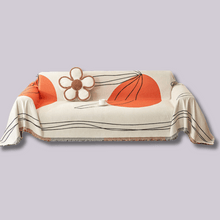 Load image into Gallery viewer, Sofa Throw Blanket  |  Beige & Orange | Chenille Sunset Patterned Multi colour Non Slip Sofa Cover