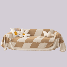 Load image into Gallery viewer, Sofa Throw | Khaki, Light Grey | Brushstroke Bliss Throw - Multicoloured Geometric  Patterned Chenille Fabric Sofa Cover