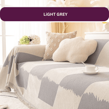 Load image into Gallery viewer, Sofa Throw | Khaki, Light Grey | Brushstroke Bliss Throw - Multicoloured Geometric  Patterned Chenille Fabric Sofa Cover