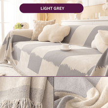 Load image into Gallery viewer, Sofa Throw | Khaki, Light Grey | Brushstroke Bliss Throw - Multicoloured Geometric  Patterned Chenille Fabric Sofa Cover