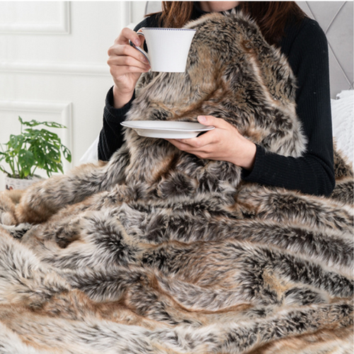 Throw Blanket | Brown Soft Faux Fur Patterned Thick Sofa Throw Blanket cover