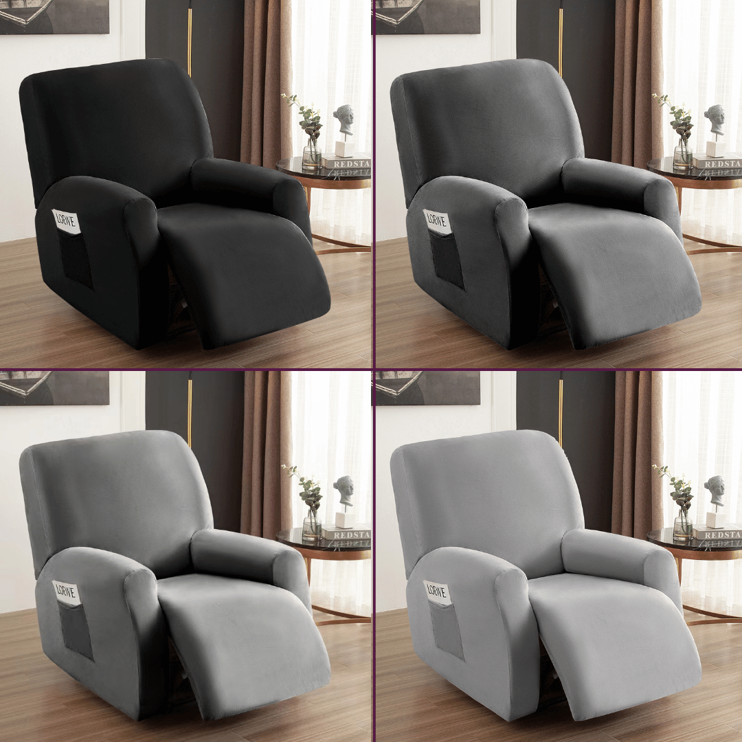 Arm Chair Slipcovers Recliner Black Grey Plain Velvet Solid Coloured Armchair Covers