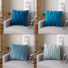 Load image into Gallery viewer, Throw Pillow Case | Dark & Light  Blue Plain Jacquard W Style Velvet Sofa Throw Pillow covers