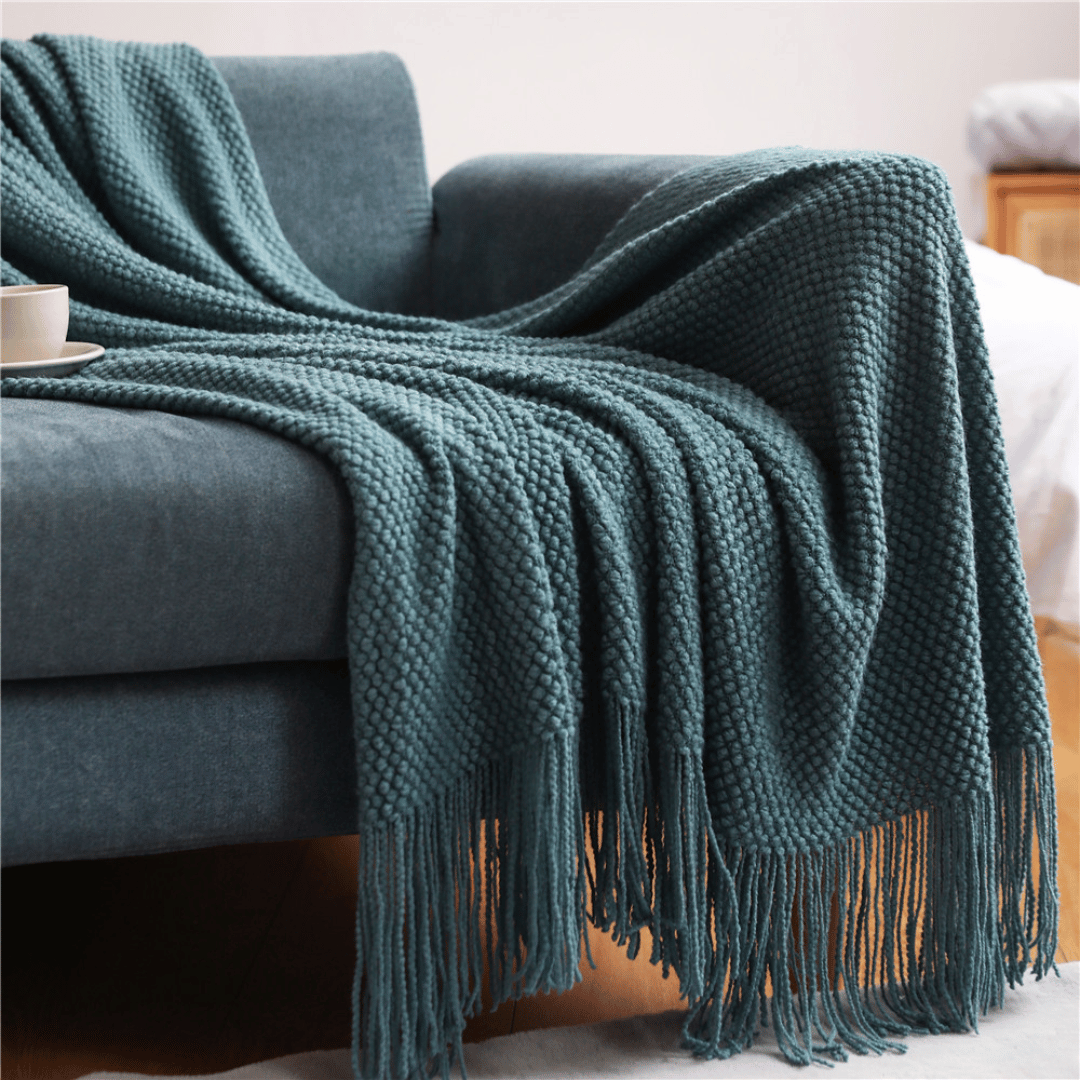 Throw Blanket Jacquard Knitted Solid Colour Blue, Green, Grey Sofa  Throw Blanket cover
