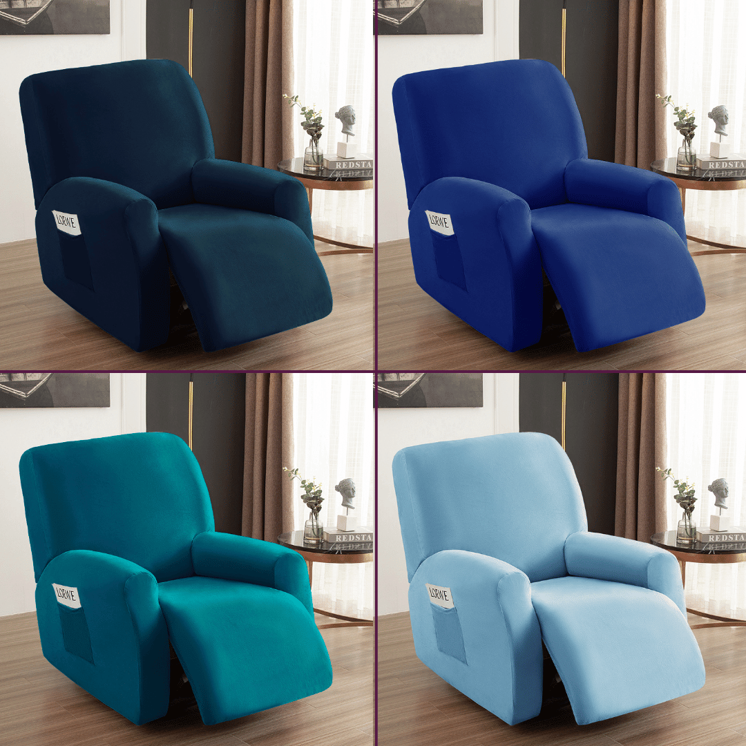 Arm Chair Slipcovers Recliner Dark Light Blue Plain Velvet Solid Coloured Armchair Covers