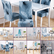 Load image into Gallery viewer, Dining Chair Slipcovers | Patterned Multi Coloured White & Blue Leaves Dinning Chair Cover