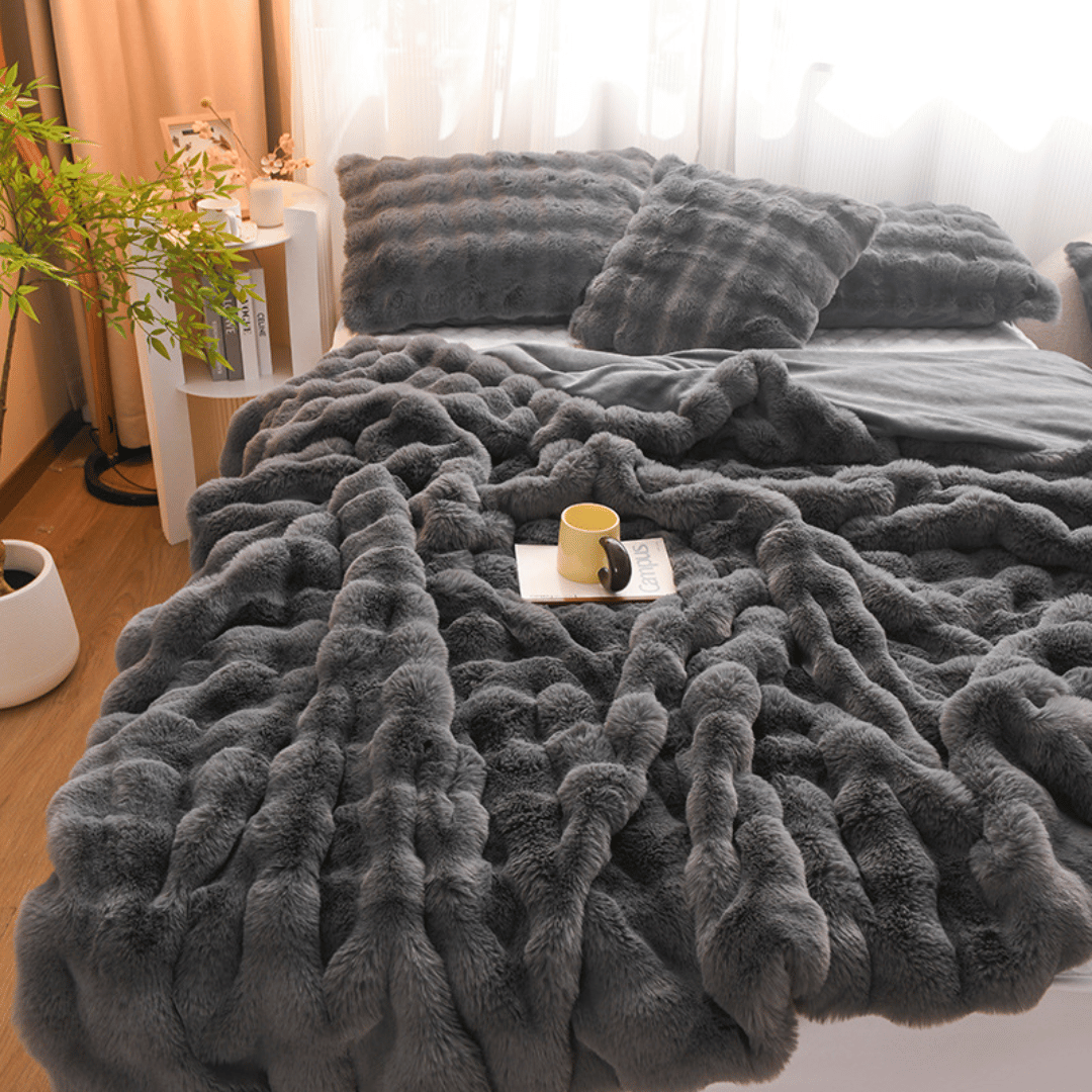 Grey fur throw for bed sale