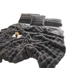 Load image into Gallery viewer, Throw Blanket | Soft & Cosy Dark Grey, Dehaired Angora Rabbit Faux Fur, Thick Jacquard  Blanket