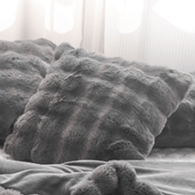 Load image into Gallery viewer, Throw Blanket | Soft & Cosy Dark Grey, Dehaired Angora Rabbit Faux Fur, Thick Jacquard  Blanket