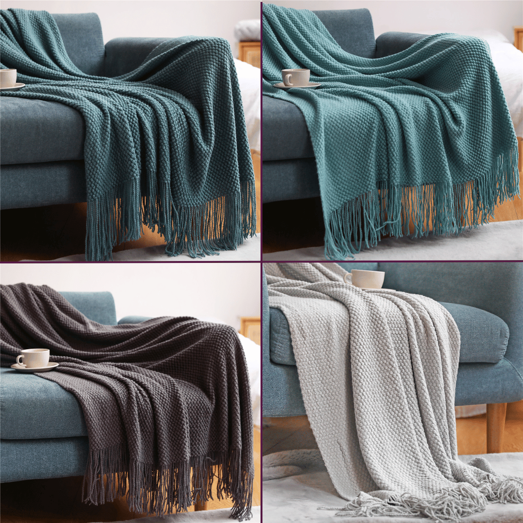 Throw Blanket Jacquard Knitted Solid Colour Blue, Green, Grey Sofa Throw Blanket cover