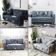 Load image into Gallery viewer, Standard Sofa Slipcovers | Universal Feathers & Plants Patterned Grey & Navy Blue Sofa Cover