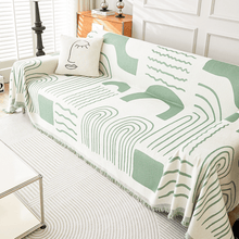 Load image into Gallery viewer, Sofa Throw | Black, Green | Arches & Waves Throw - Abstract Patterned Multi coloured Chenille Fabric Sofa Cover