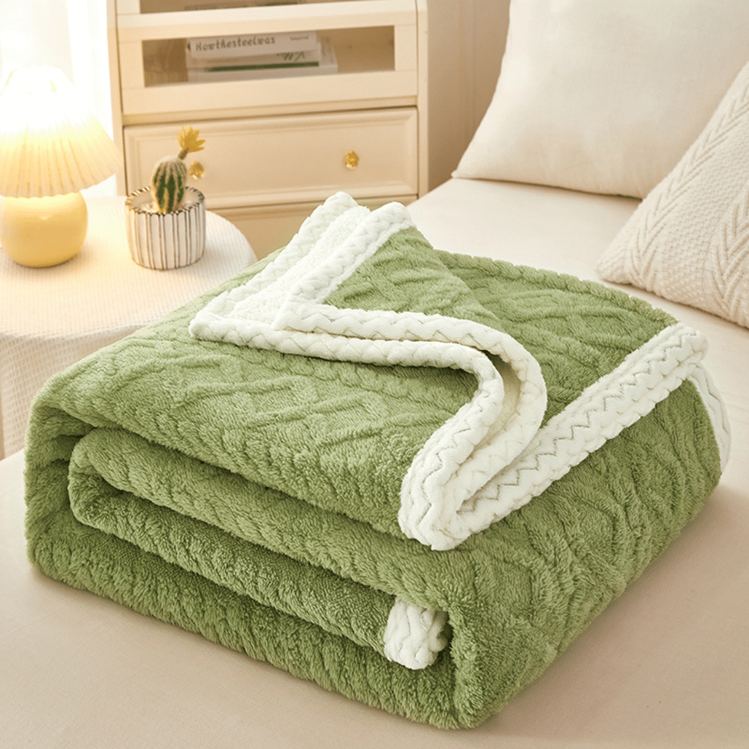 Throw Blanket Solid Green Coloured Jacquard Thick Sofa Throw Blanket
