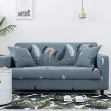Load image into Gallery viewer, Standard Sofa Slipcovers | Universal Feathers & Plants Patterned Grey & Navy Blue Sofa Cover