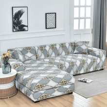 Load image into Gallery viewer, Sectional Sofa Slipcovers  | Grey, orange, Blue  | Multi Coloured Patterned Corner Sofa Cover