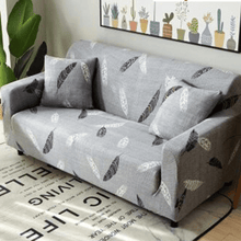 Load image into Gallery viewer, Standard Sofa Slipcovers | Universal Feathers & Plants Patterned Grey & Navy Blue Sofa Cover