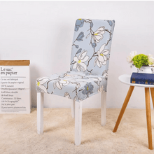 Load image into Gallery viewer, Dining Chair Slipcovers | Patterned Multi Coloured White & Blue Leaves Dinning Chair Cover