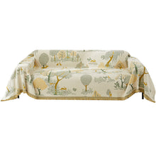 Load image into Gallery viewer, Sofa Throw | Brown, Grey, Green, Yellow | Woodland Whimsy Throw - Tree Patterned Multicoloured Chenille Fabric Sofa Cover
