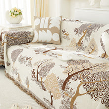 Load image into Gallery viewer, Sofa Throw | Brown, Grey, Green, Yellow | Woodland Whimsy Throw - Tree Patterned Multicoloured Chenille Fabric Sofa Cover
