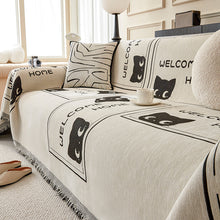 Load image into Gallery viewer, Sofa Throw | Black, Yellow |  Multicoloured Cat Patterned Chenille Fabric Sofa Cover