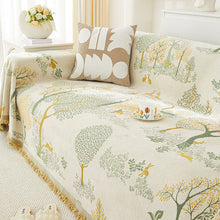 Load image into Gallery viewer, Sofa Throw | Brown, Grey, Green, Yellow | Woodland Whimsy Throw - Tree Patterned Multicoloured Chenille Fabric Sofa Cover