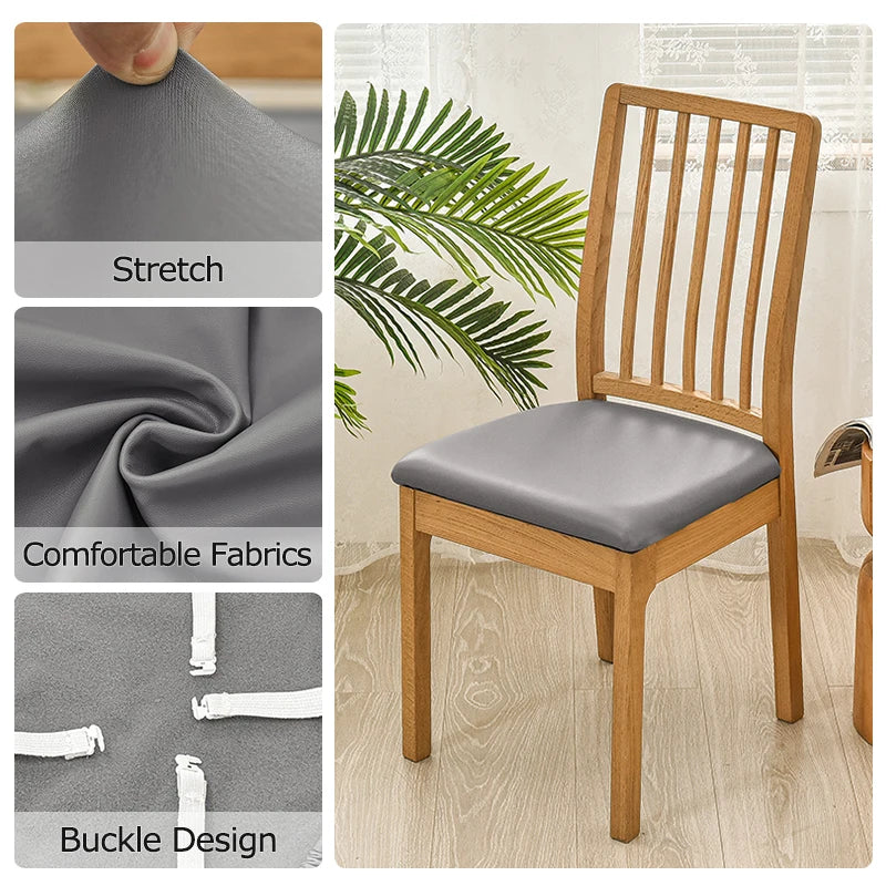 Chair Seat Cushion Slipcovers Leather Plain Solid Coloured Waterproof Dining Chair Seat Cushion Covers