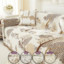 Load image into Gallery viewer, Sofa Throw | Brown, Grey, Green, Yellow | Woodland Whimsy Throw - Tree Patterned Multicoloured Chenille Fabric Sofa Cover