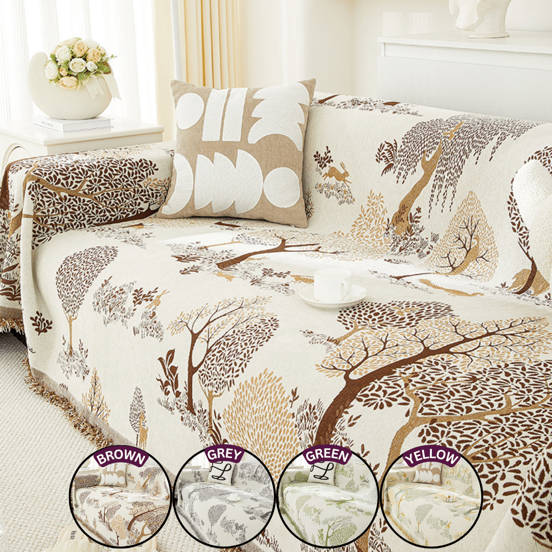 Sofa Throw Tree Patterned Multicoloured Chenille Fabric Sofa Cover