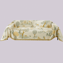 Load image into Gallery viewer, Sofa Throw | Brown, Grey, Green, Yellow | Woodland Whimsy Throw - Tree Patterned Multicoloured Chenille Fabric Sofa Cover