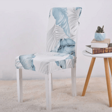 Load image into Gallery viewer, Dining Chair Slipcovers | Patterned Multi Coloured White & Blue Leaves Dinning Chair Cover