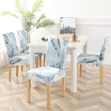 Load image into Gallery viewer, Dining Chair Slipcovers | Patterned Multi Coloured White & Blue Leaves Dinning Chair Cover