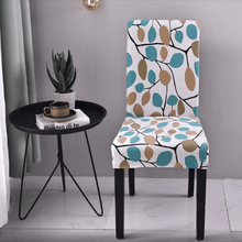 Load image into Gallery viewer, Dining Chair Slipcovers | Patterned Multi Coloured White & Blue Leaves Dinning Chair Cover