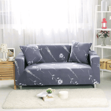 Load image into Gallery viewer, Standard Sofa Slipcovers | Universal Feathers & Plants Patterned Grey & Navy Blue Sofa Cover