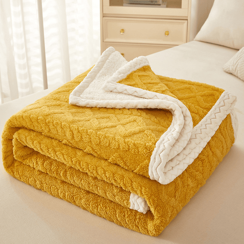 Throw Blanket | Yellow | Solid Coloured Jacquard Thick Sofa Throw Blanket cover