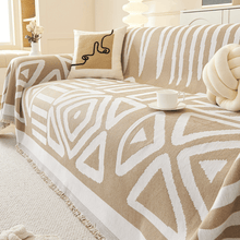 Load image into Gallery viewer, Sofa Throw | Black, Coffee, Grey, Orange | Echo Deco Throw, Geometry Triangle & Diamonds Patterned Multi coloured Chenille Fabric Sofa Cover