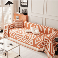 Load image into Gallery viewer, Sofa Throw | Black, Coffee, Grey, Orange | Echo Deco Throw, Geometry Triangle & Diamonds Patterned Multi coloured Chenille Fabric Sofa Cover