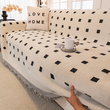 Load image into Gallery viewer, Sofa Throw  | Black &amp; White | Modern Grid Throw - Square Dotted Patterned Chenille Sofa Cover