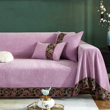 Load image into Gallery viewer, Sofa Throw | Flower print Lace| Solid coloured Chenille Fabric Sofa Cover