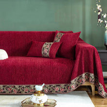 Load image into Gallery viewer, Sofa Throw | Flower print Lace| Solid coloured Chenille Fabric Sofa Cover