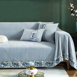 Sofa Throw | Flower print Lace| Solid coloured Chenille Fabric Sofa Cover