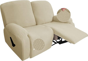 Recliner Sofa Slipcovers | 1, 2, 3, 4 Seater | Beige | Jacquard Solid Coloured Universal Recliner Sofa cover