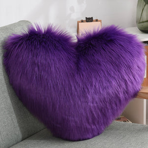 Throw Pillow Cover | Single Colour Fluffy Heart Shaped Plush Pillowcase