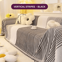 Load image into Gallery viewer, Sofa Throw | Black, Grey | Vertical Stripes Patterned Multi coloured Chenille Fabric Sofa Cover