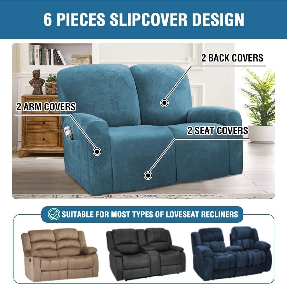 Recliner Sofa Slipcovers Seater Peacock Blue Stretch Velvet Solid Coloured Recliner Sofa Cover