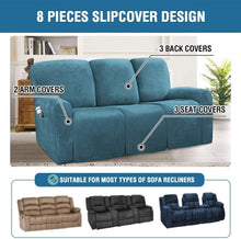 Load image into Gallery viewer, Recliner Sofa Slipcovers | 2 &amp; 3 Seater | Peacock Blue | Stretch Velvet Solid Coloured Recliner Sofa Cover