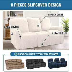 Recliner Sofa Slipcovers | 2 & 3 Seater | White | Stretch Velvet Solid Coloured Recliner Sofa Cover