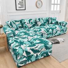 Load image into Gallery viewer, Sectional Sofa Slipcovers | White &amp; Green Multi Coloured  Leaf Patterned  Corner sofa Cover