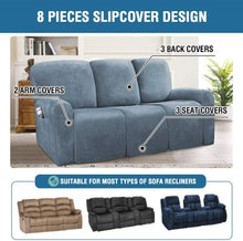 Load image into Gallery viewer, Recliner Sofa Slipcovers | 2 &amp; 3 Seater | Stone Blue | Stretch Velvet Solid Coloured Recliner Sofa Cover